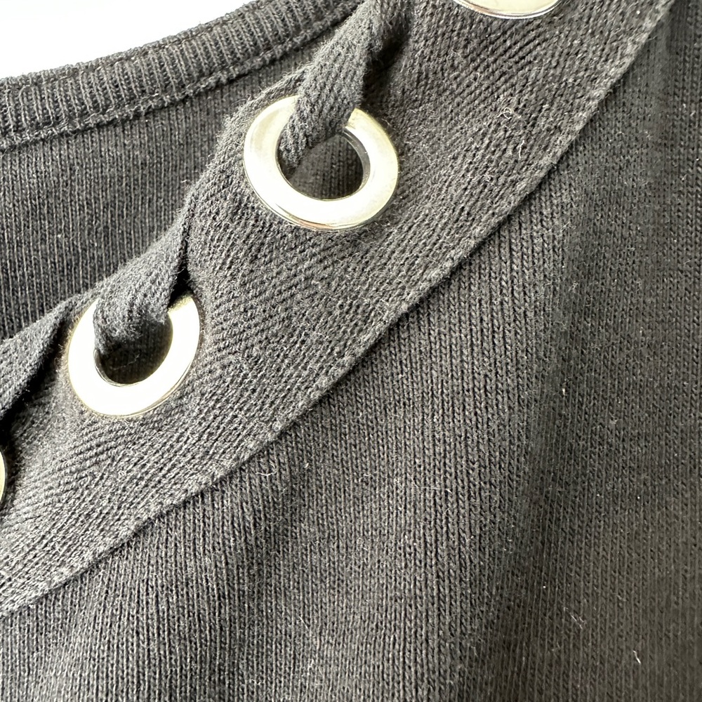 Rafaella Black Short Sleeve Top with Silver Grommet Neckline - Picture 4 of 5